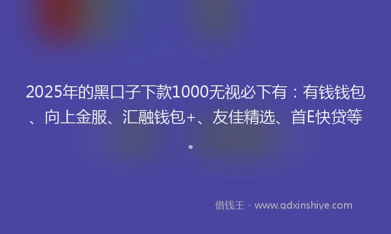 2025年的黑口子下款1000无视必下有:有钱钱包、向上金服、汇融钱包+、友佳精选、首E快贷等。