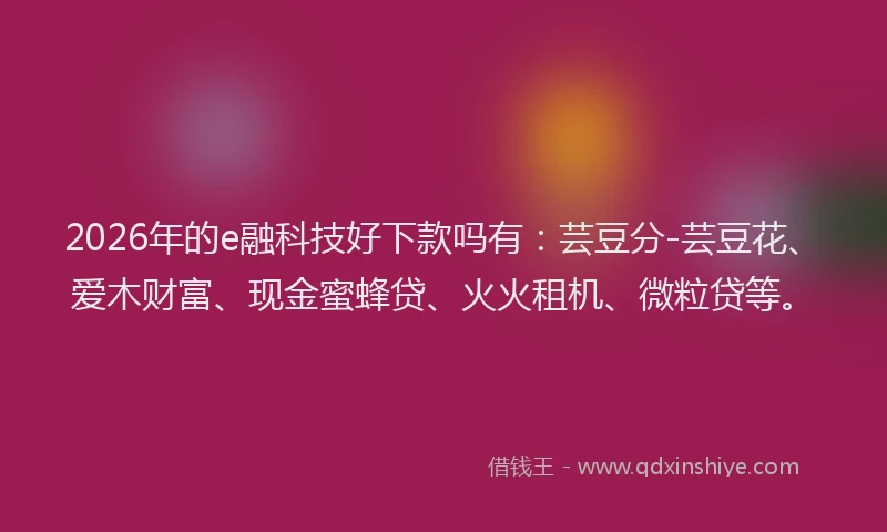 2026年的e融科技好下款吗有:芸豆分-芸豆花、爱木财富、现金蜜蜂贷、火火租机、微粒贷等。
