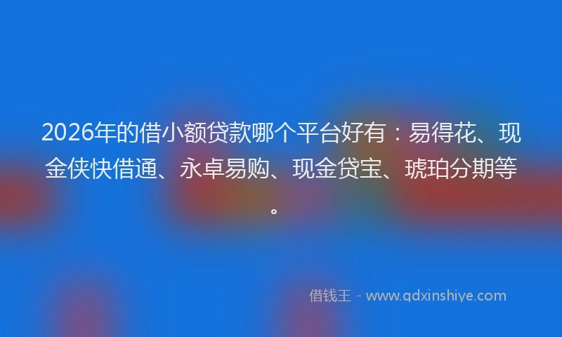 2026年的借小额贷款哪个平台好有:易得花、现金侠快借通、永卓易购、现金贷宝、琥珀分期等。