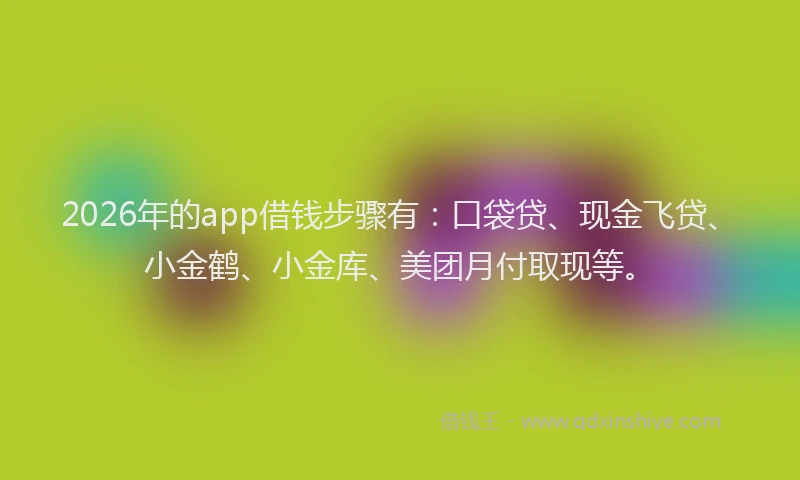 2026年的app借钱步骤有:口袋贷、现金飞贷、小金鹤、小金库、美团月付取现等。