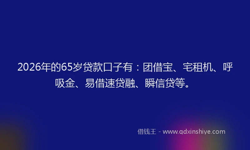 2026年的65岁贷款口子有:团借宝、宅租机、呼吸金、易借速贷融、瞬信贷等。