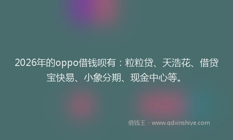 2026年的oppo借钱呗有：粒粒贷、天浩花、借贷宝快易、小象分期、现金中心等。