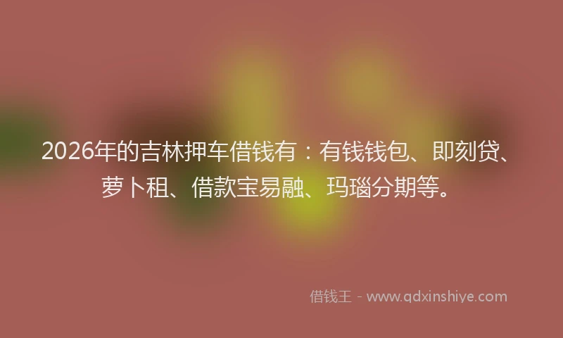 2026年的吉林押车借钱有:有钱钱包、即刻贷、萝卜租、借款宝易融、玛瑙分期等。