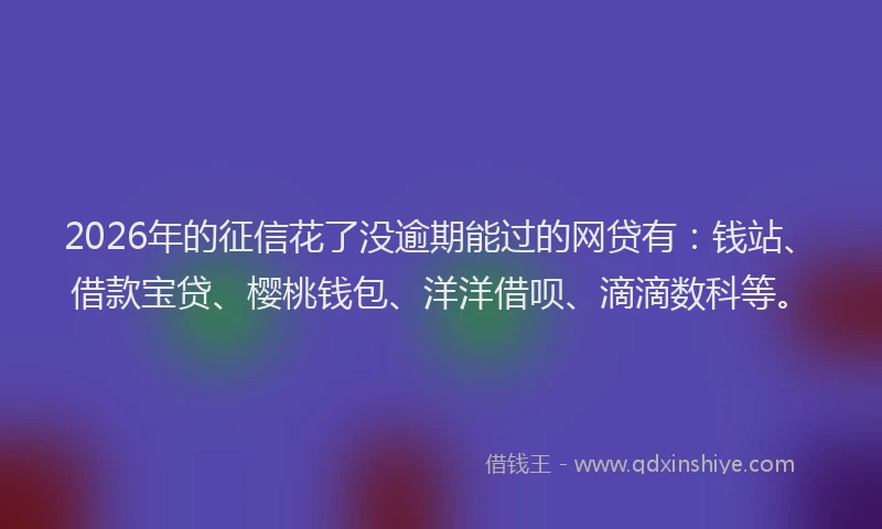 2026年的征信花了没逾期能过的网贷有：钱站、借款宝贷、樱桃钱包、洋洋借呗、滴滴数科等。