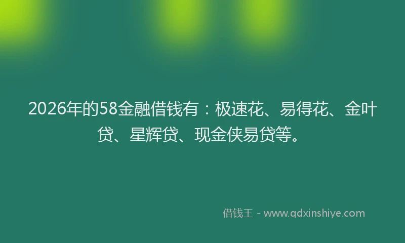 2026年的58金融借钱有:极速花、易得花、金叶贷、星辉贷、现金侠易贷等。