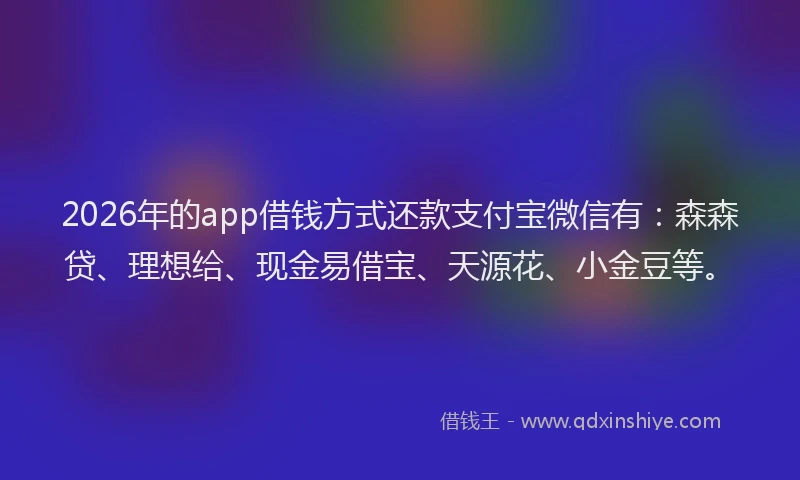 2026年的app借钱方式还款支付宝微信有：森森贷、理想给、现金易借宝、天源花、小金豆等。