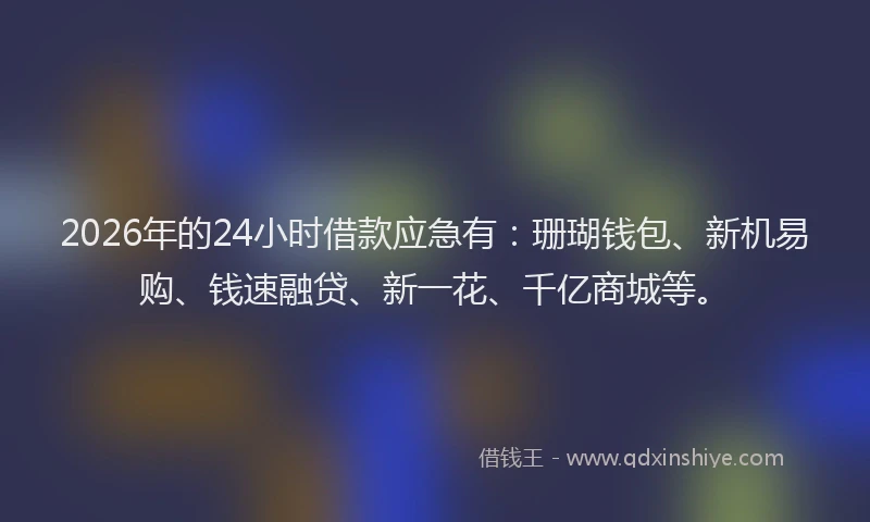 2026年的24小时借款应急有：珊瑚钱包、新机易购、钱速融贷、新一花、千亿商城等。