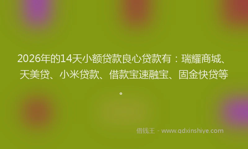 2026年的14天小额贷款良心贷款有：瑞耀商城、天美贷、小米贷款、借款宝速融宝、固金快贷等。