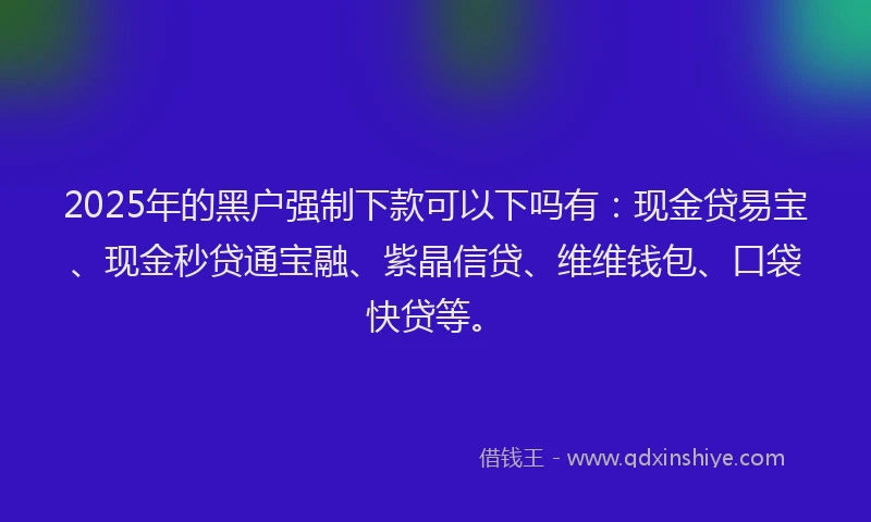 2025年的黑户强制下款可以下吗有：现金贷易宝、现金秒贷通宝融、紫晶信贷、维维钱包、口袋快贷等。