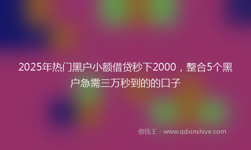 2025年热门黑户小额借贷秒下2000,整合5个黑户急需三万秒到的的口子