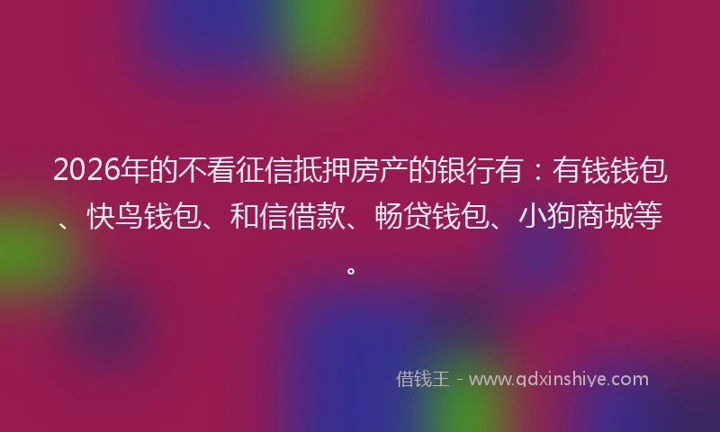 2026年的不看征信抵押房产的银行有:有钱钱包、快鸟钱包、和信借款、畅贷钱包、小狗商城等。