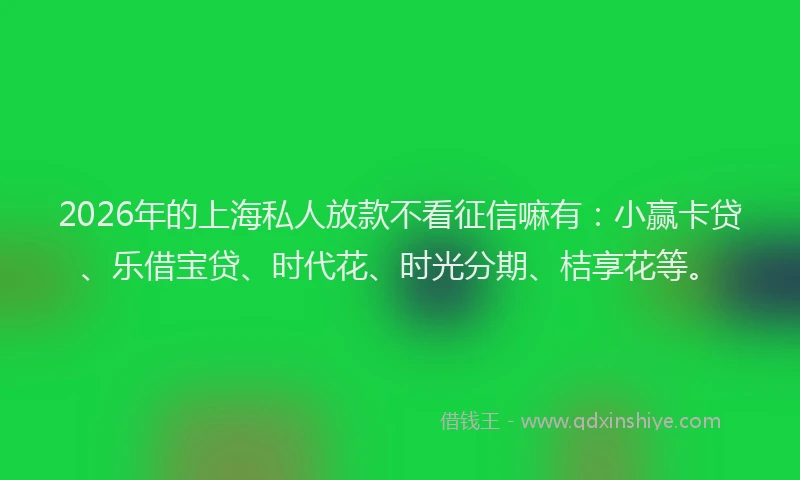 2026年的上海私人放款不看征信嘛有：小赢卡贷、乐借宝贷、时代花、时光分期、桔享花等。