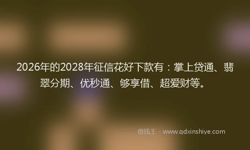 2026年的2028年征信花好下款有:掌上贷通、翡翠分期、优秒通、够享借、超爱财等。