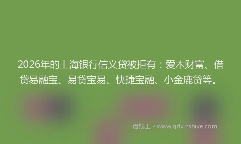 2026年的上海银行信义贷被拒有:爱木财富、借贷易融宝、易贷宝易、快捷宝融、小金鹿贷等。