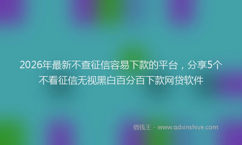 2026年最新不查征信容易下款的平台，分享5个不看征信无视黑白百分百下款网贷软件