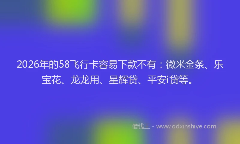 2026年的58飞行卡容易下款不有:微米金条、乐宝花、龙龙用、星辉贷、平安i贷等。
