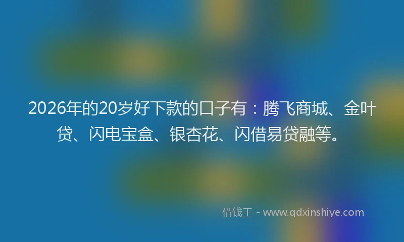 2026年的20岁好下款的口子有：腾飞商城、金叶贷、闪电宝盒、银杏花、闪借易贷融等。
