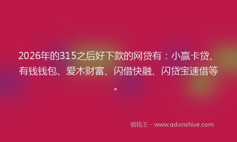 2026年的315之后好下款的网贷有：小赢卡贷、有钱钱包、爱木财富、闪借快融、闪贷宝速借等。