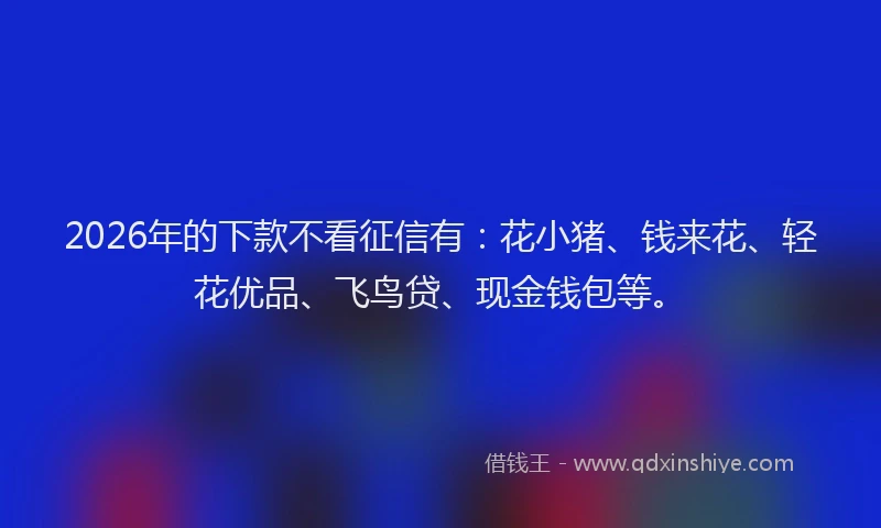 2026年的下款不看征信有：花小猪、钱来花、轻花优品、飞鸟贷、现金钱包等。