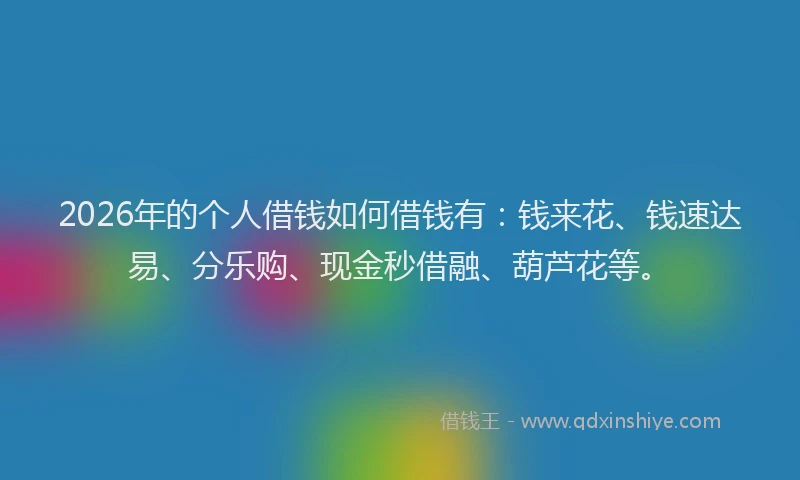 2026年的个人借钱如何借钱有:钱来花、钱速达易、分乐购、现金秒借融、葫芦花等。