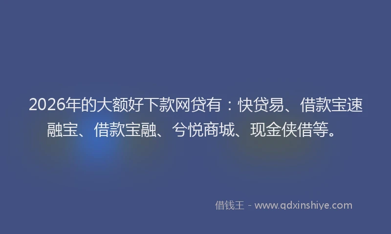 2026年的大额好下款网贷有:快贷易、借款宝速融宝、借款宝融、兮悦商城、现金侠借等。