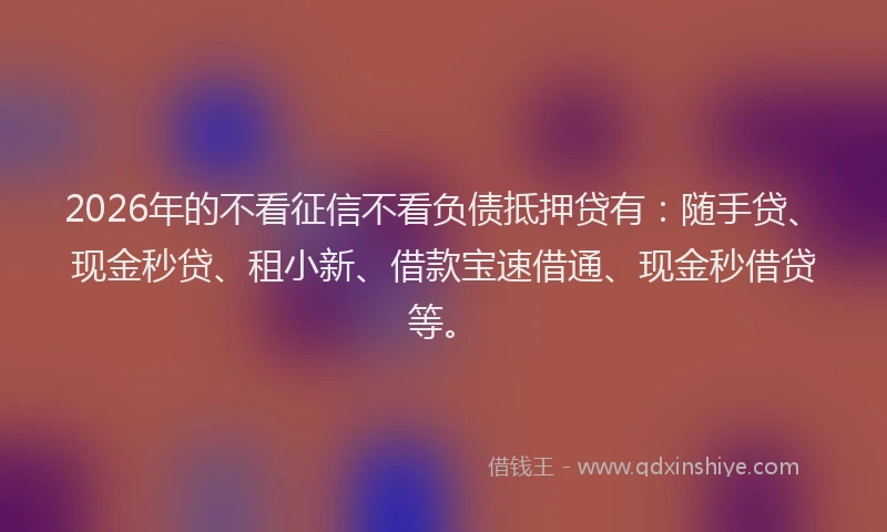 2026年的不看征信不看负债抵押贷有:随手贷、现金秒贷、租小新、借款宝速借通、现金秒借贷等。