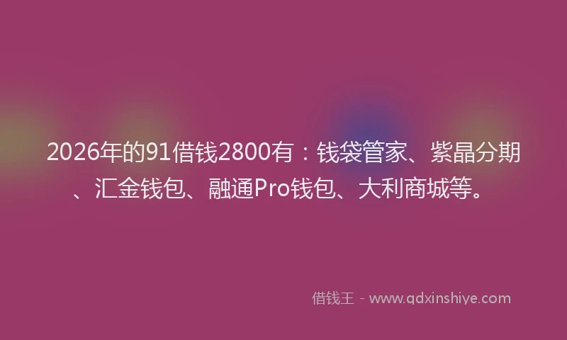 2026年的91借钱2800有:钱袋管家、紫晶分期、汇金钱包、融通Pro钱包、大利商城等。