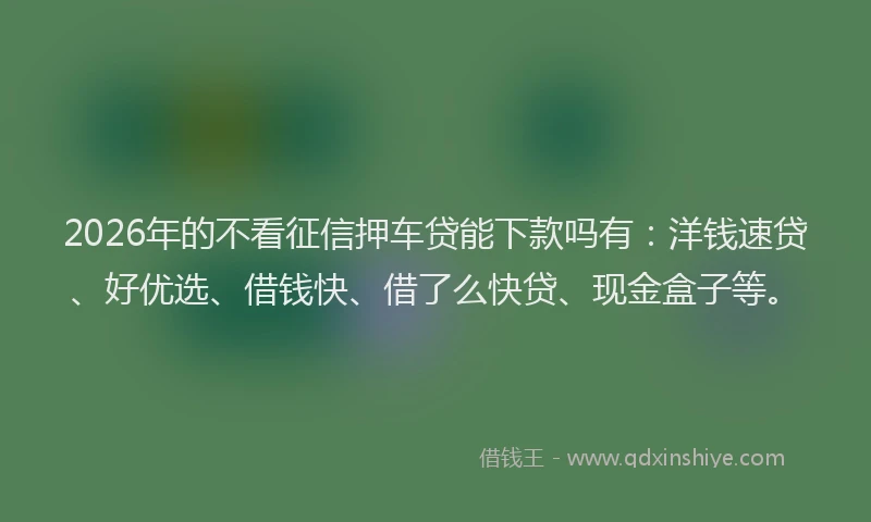 2026年的不看征信押车贷能下款吗有:洋钱速贷、好优选、借钱快、借了么快贷、现金盒子等。