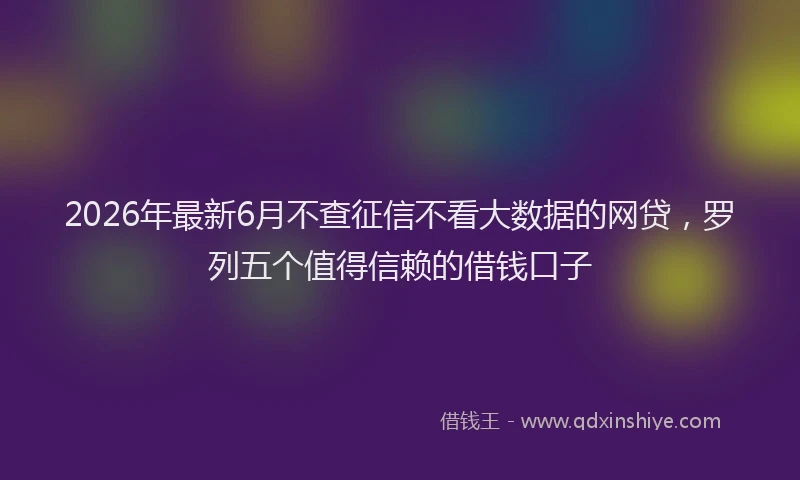 2026年最新6月不查征信不看大数据的网贷，罗列五个值得信赖的借钱口子