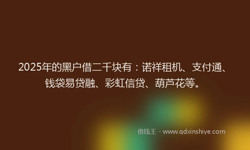 2025年的黑户借二千块有：诺祥租机、支付通、钱袋易贷融、彩虹信贷、葫芦花等。