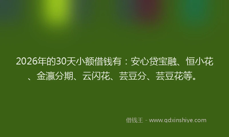 2026年的30天小额借钱有:安心贷宝融、恒小花、金瀛分期、云闪花、芸豆分、芸豆花等。