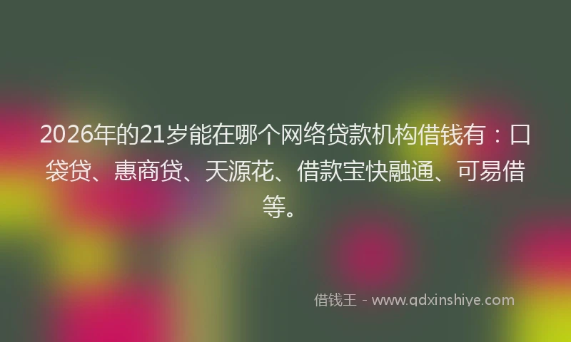 2026年的21岁能在哪个网络贷款机构借钱有：口袋贷、惠商贷、天源花、借款宝快融通、可易借等。