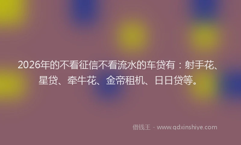 2026年的不看征信不看流水的车贷有:射手花、星贷、牵牛花、金帝租机、日日贷等。