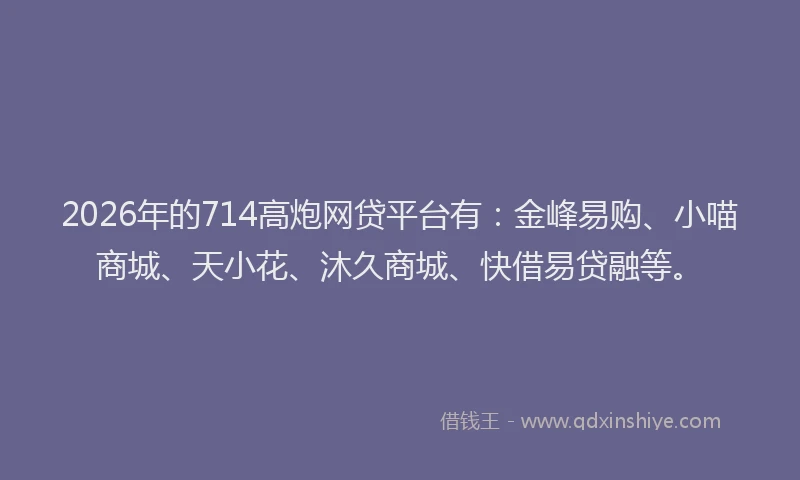 2026年的714高炮网贷平台有：金峰易购、小喵商城、天小花、沐久商城、快借易贷融等。
