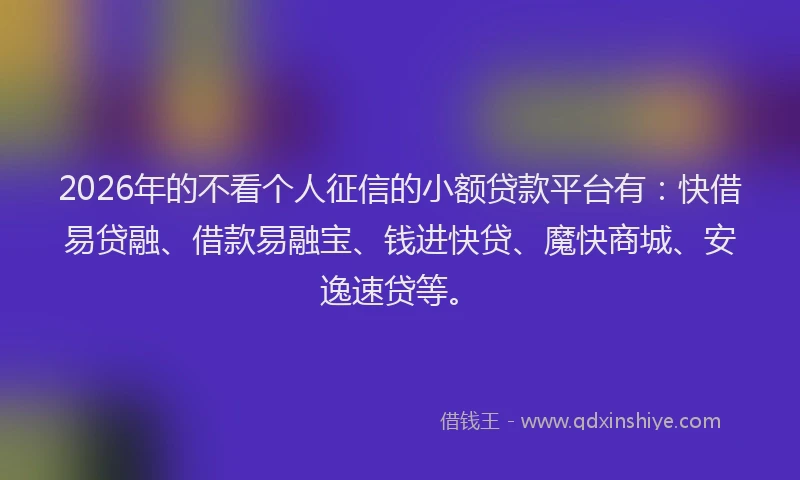 2026年的不看个人征信的小额贷款平台有：快借易贷融、借款易融宝、钱进快贷、魔快商城、安逸速贷等。