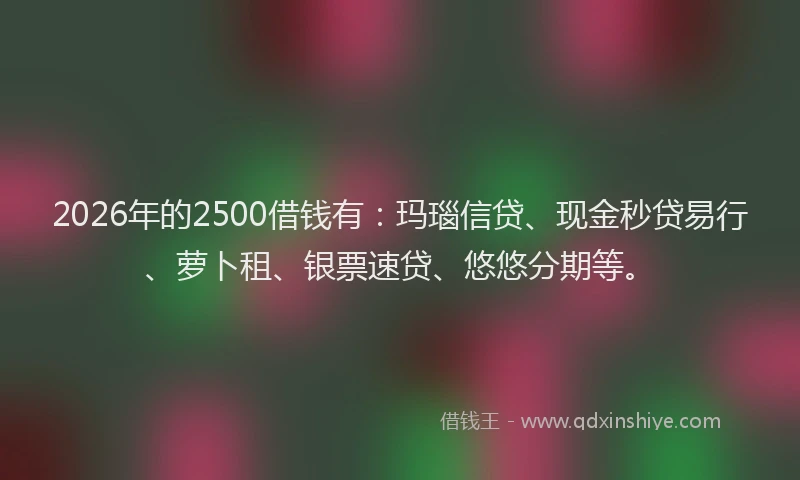 2026年的2500借钱有：玛瑙信贷、现金秒贷易行、萝卜租、银票速贷、悠悠分期等。