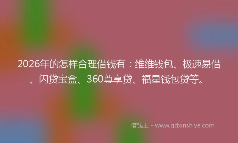 2026年的怎样合理借钱有：维维钱包、极速易借、闪贷宝盒、360尊享贷、福星钱包贷等。