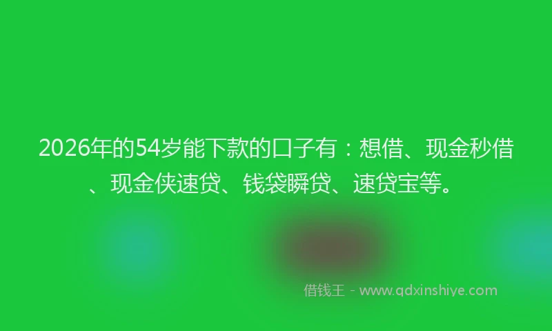 2026年的54岁能下款的口子有:想借、现金秒借、现金侠速贷、钱袋瞬贷、速贷宝等。