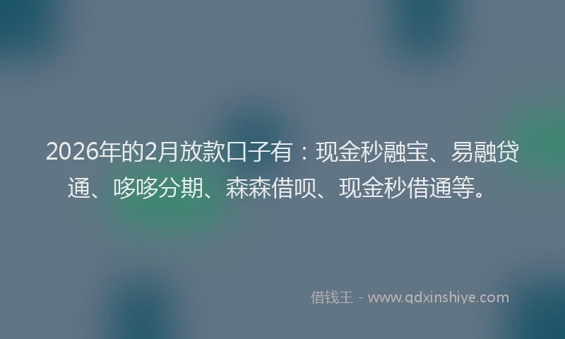 2026年的2月放款口子有：现金秒融宝、易融贷通、哆哆分期、森森借呗、现金秒借通等。