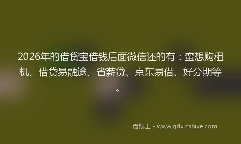 2026年的借贷宝借钱后面微信还的有：蛮想购租机、借贷易融途、省薪贷、京东易借、好分期等。