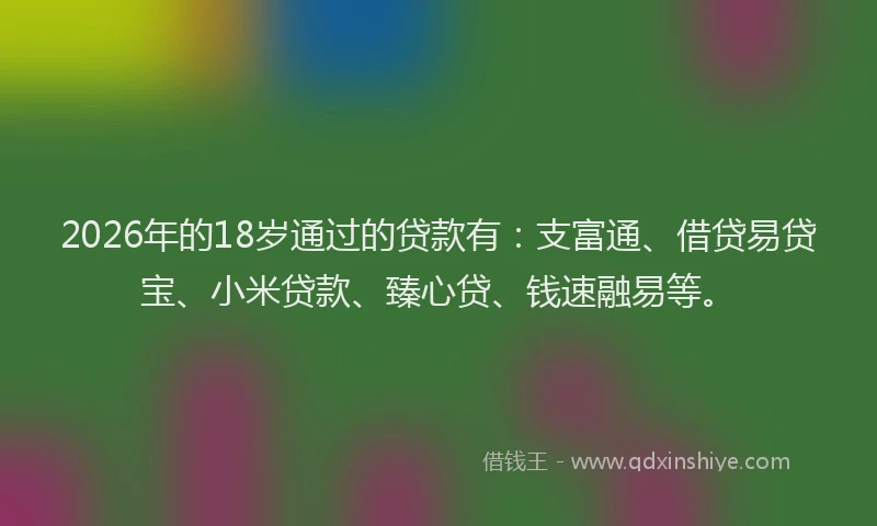 2026年的18岁通过的贷款有：支富通、借贷易贷宝、小米贷款、臻心贷、钱速融易等。
