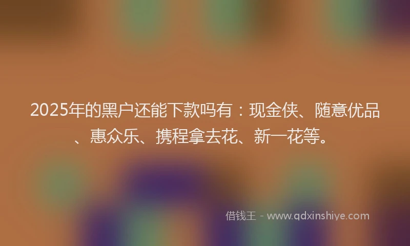 2025年的黑户还能下款吗有:现金侠、随意优品、惠众乐、携程拿去花、新一花等。