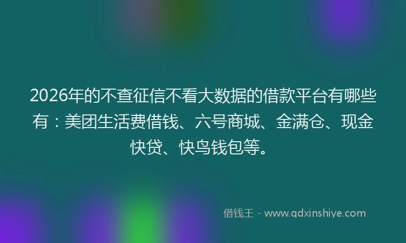 2026年的不查征信不看大数据的借款平台有哪些有:美团生活费借钱、六号商城、金满仓、现金快贷、快鸟钱包等。