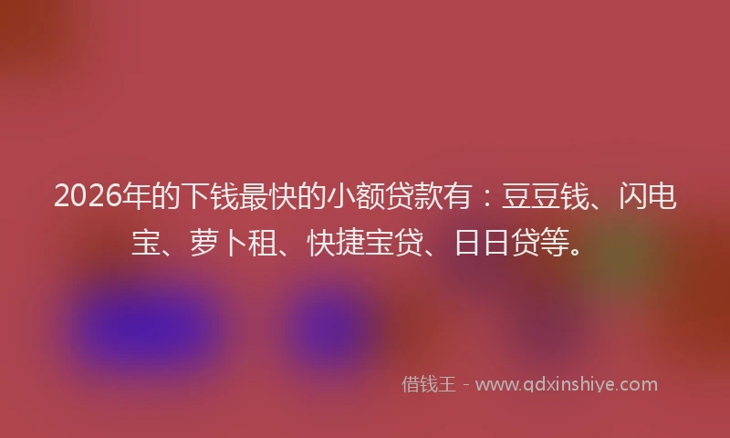 2026年的下钱最快的小额贷款有:豆豆钱、闪电宝、萝卜租、快捷宝贷、日日贷等。