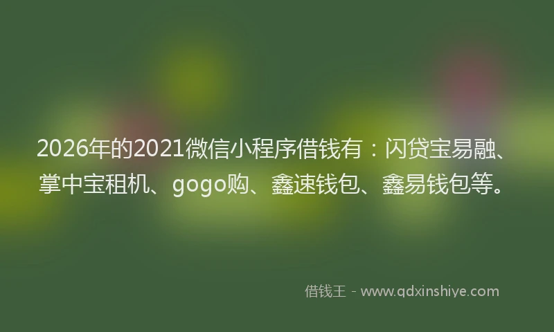 2026年的2021微信小程序借钱有：闪贷宝易融、掌中宝租机、gogo购、鑫速钱包、鑫易钱包等。