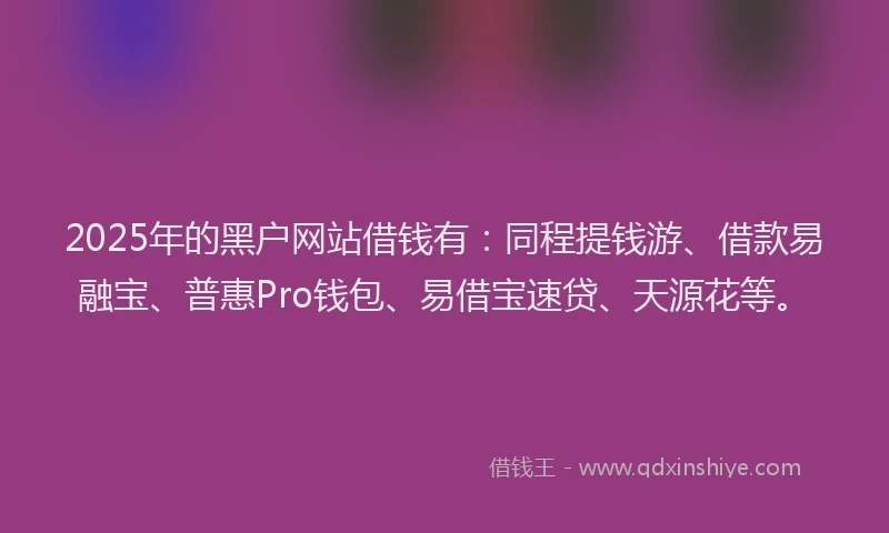 2025年的黑户网站借钱有：同程提钱游、借款易融宝、普惠Pro钱包、易借宝速贷、天源花等。