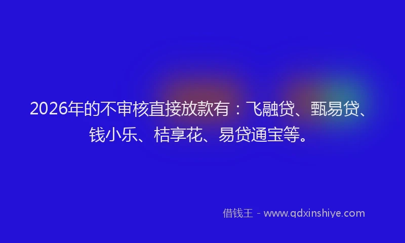 2026年的不审核直接放款有：飞融贷、甄易贷、钱小乐、桔享花、易贷通宝等。