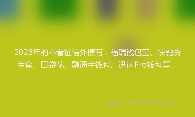 2026年的不看征信外债有：福瑞钱包宝、快融贷宝盒、口袋花、融通宝钱包、迅达Pro钱包等。