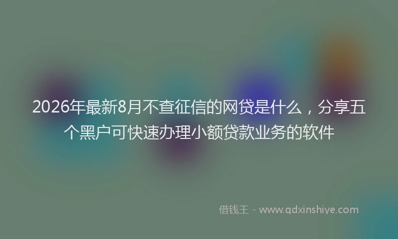 2026年最新8月不查征信的网贷是什么，分享五个黑户可快速办理小额贷款业务的软件