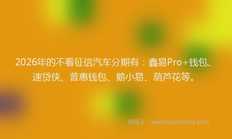 2026年的不看征信汽车分期有:鑫易Pro+钱包、速贷侠、普惠钱包、鹅小易、葫芦花等。